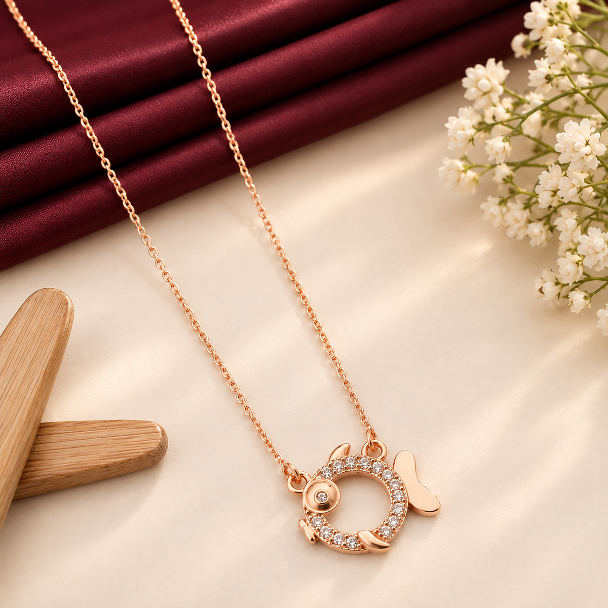 Fancy CZ AD Fish Pendant with Satari Chain