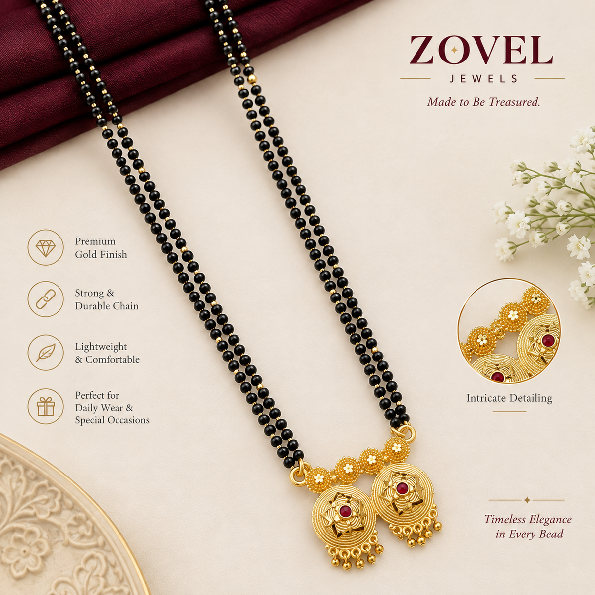 Fancy Vati Mangalsutra 2 Line | Micro Gold Plated Traditional Pendant Necklace