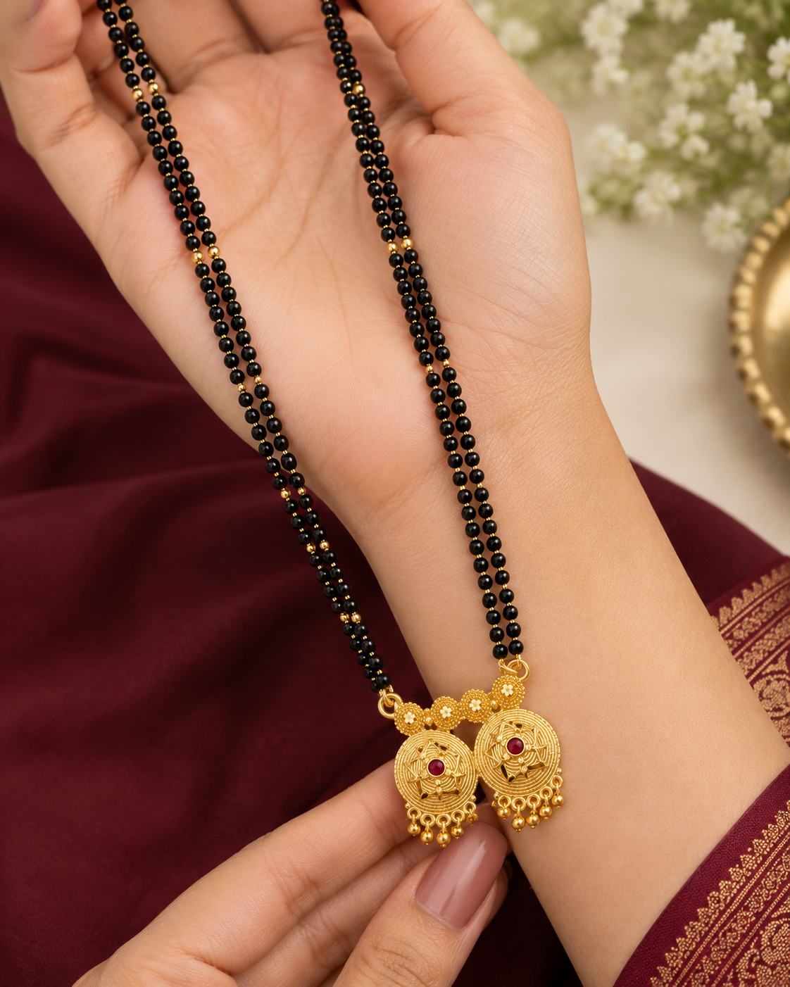 Fancy Vati Mangalsutra 2 Line | Micro Gold Plated Traditional Pendant Necklace