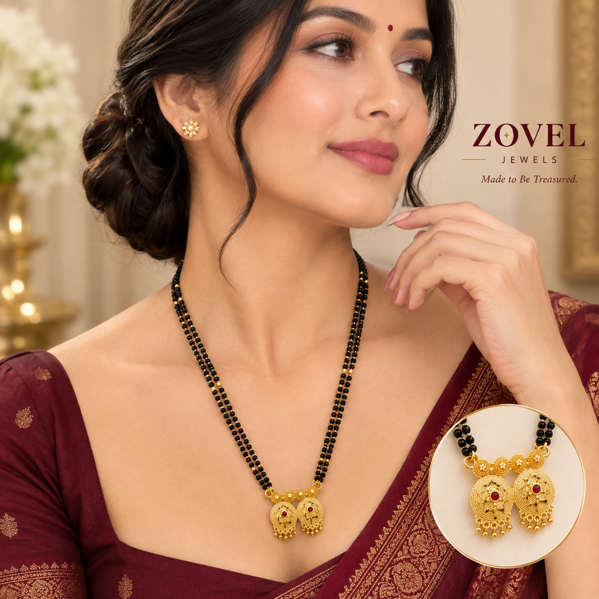 Fancy Vati Mangalsutra 2 Line | Micro Gold Plated Traditional Pendant Necklace