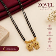 Fancy Double Line Black Beaded Mangalsutra with Designer Gold-Tone Pendant | Daily Wear Jewellery