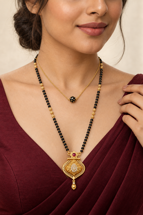 Fancy CZ AD Mangalsutra & CNC Para Satari Chain | Micro Gold Plated Combo of 2