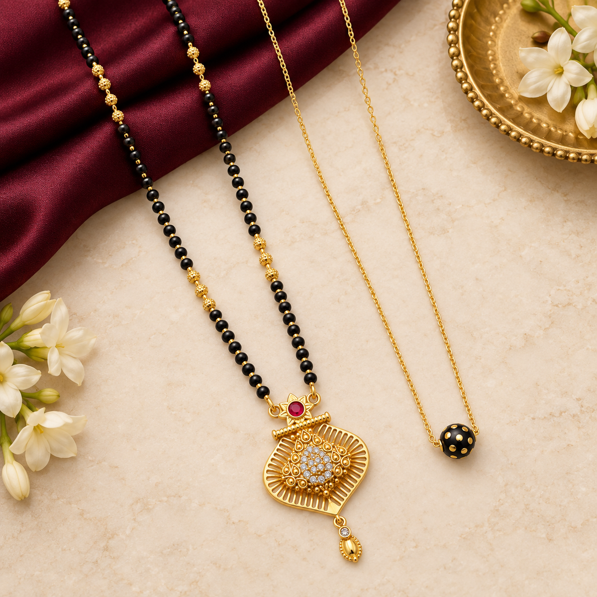 Fancy CZ AD Mangalsutra & CNC Para Satari Chain | Micro Gold Plated Combo of 2