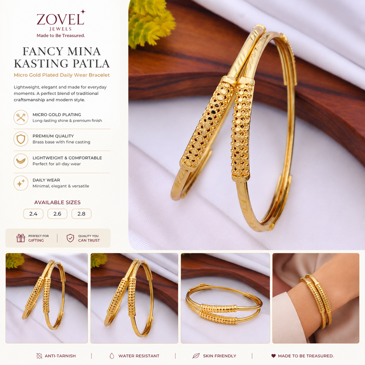 Fancy Micro Gold Plated Designer Patla Bangles for Women | Daily Wear Jewellery
