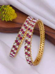 Fancy Pink White Micro Gold Plated Patla Bangle