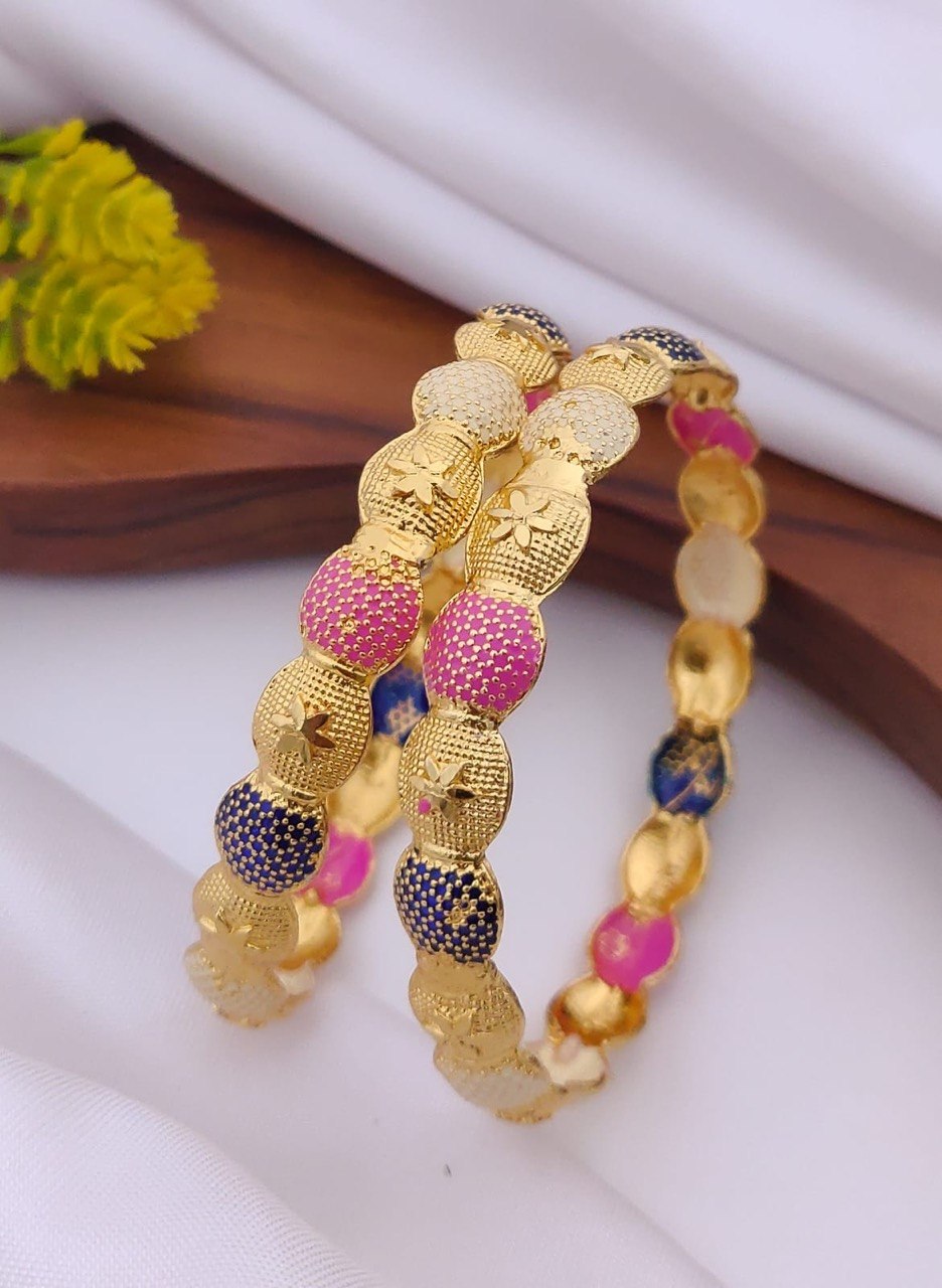 Fancy Meena Casting Patla Brass Bangle | Micro Gold Plated | Daily Wear