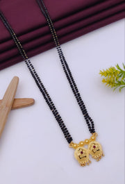 Fancy Double Line Black Beaded Mangalsutra with Designer Gold-Tone Pendant | Daily Wear Jewellery